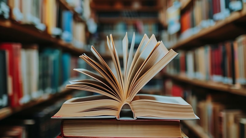 Открытая книга на фоне полок — символ фестиваля чтения на Красной площади