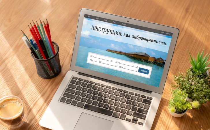 ноутбук с поиском отелей для бронирования